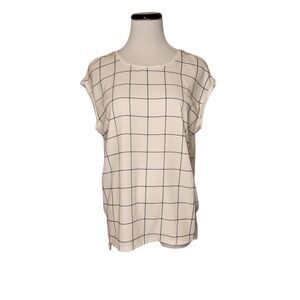 LOFT White and Navy Checkered Blouse